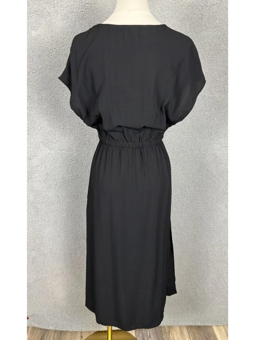 Cupshe Black Midi Dress / Cover Up V-Neck Elastic Waist Short Sleeve Small NWT's